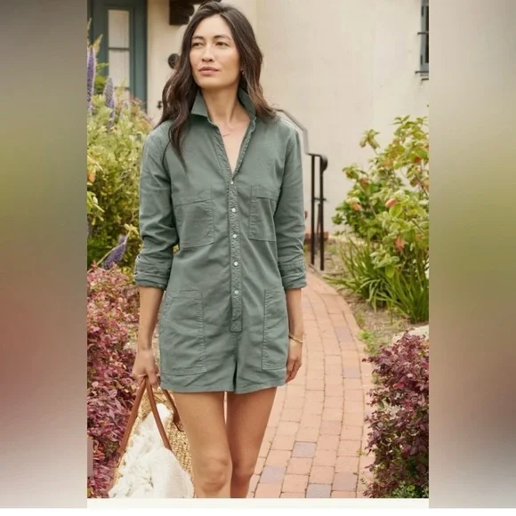 Frank & Eileen Romper Ireland Long Sleeve Playsuit Flax Buttoned Sage Size XXS - Picture 2 of 6